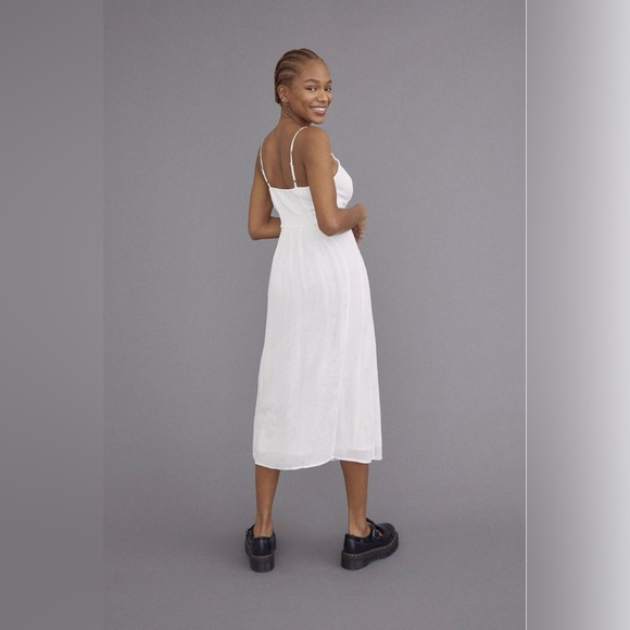 URBAN OUTFITTERS White Tie-Front Spaghetti Strap Midi High-Waist Slip Dress Sz L - Picture 5 of 16